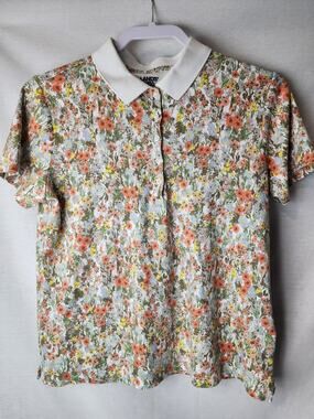 Lands End Womens M Medium Short Sleeve Pastel Floral Polo Shirt